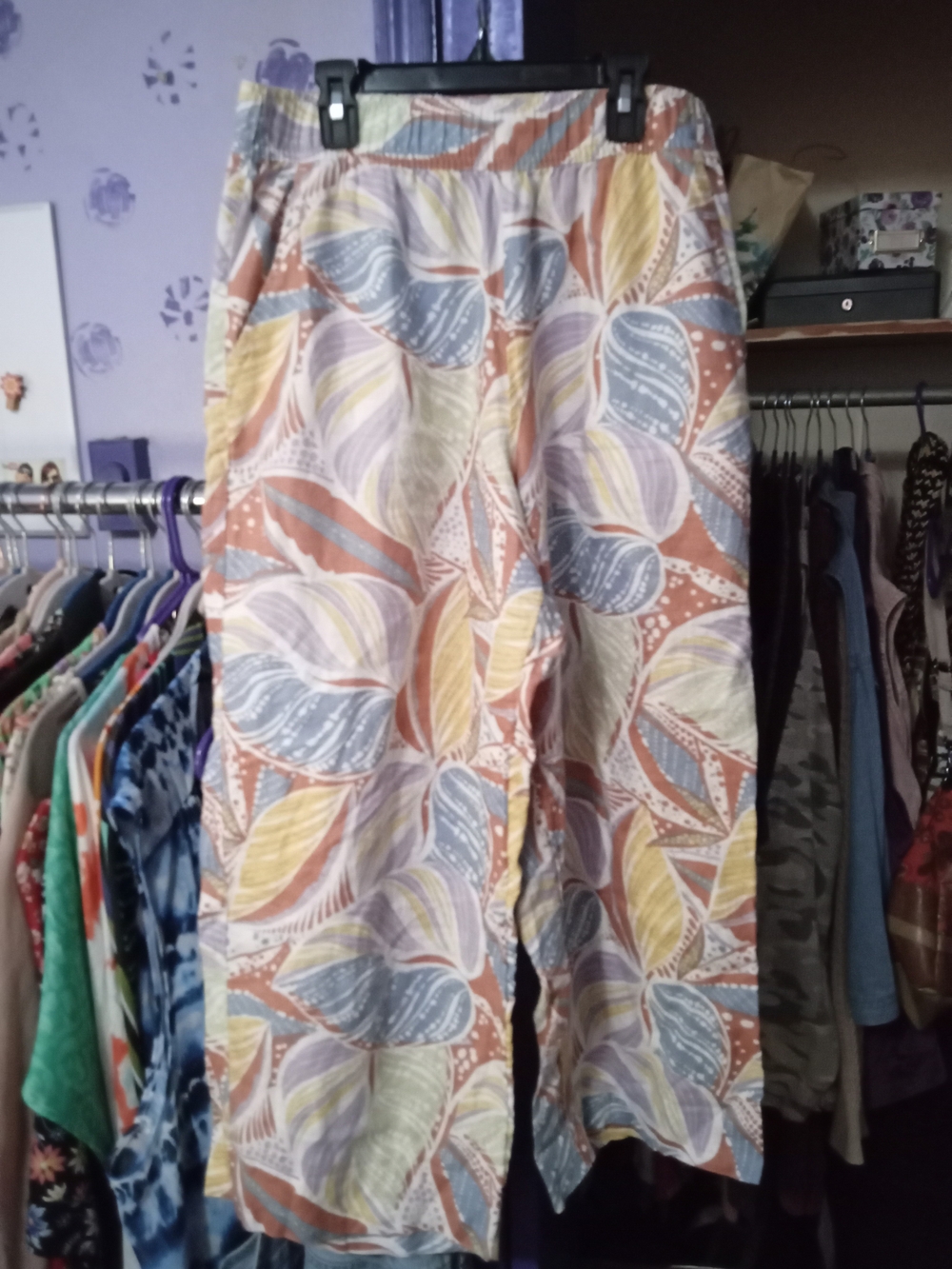 C&C California Wide-Leg Leaf Print Pants in Blue, Yellow, Cream